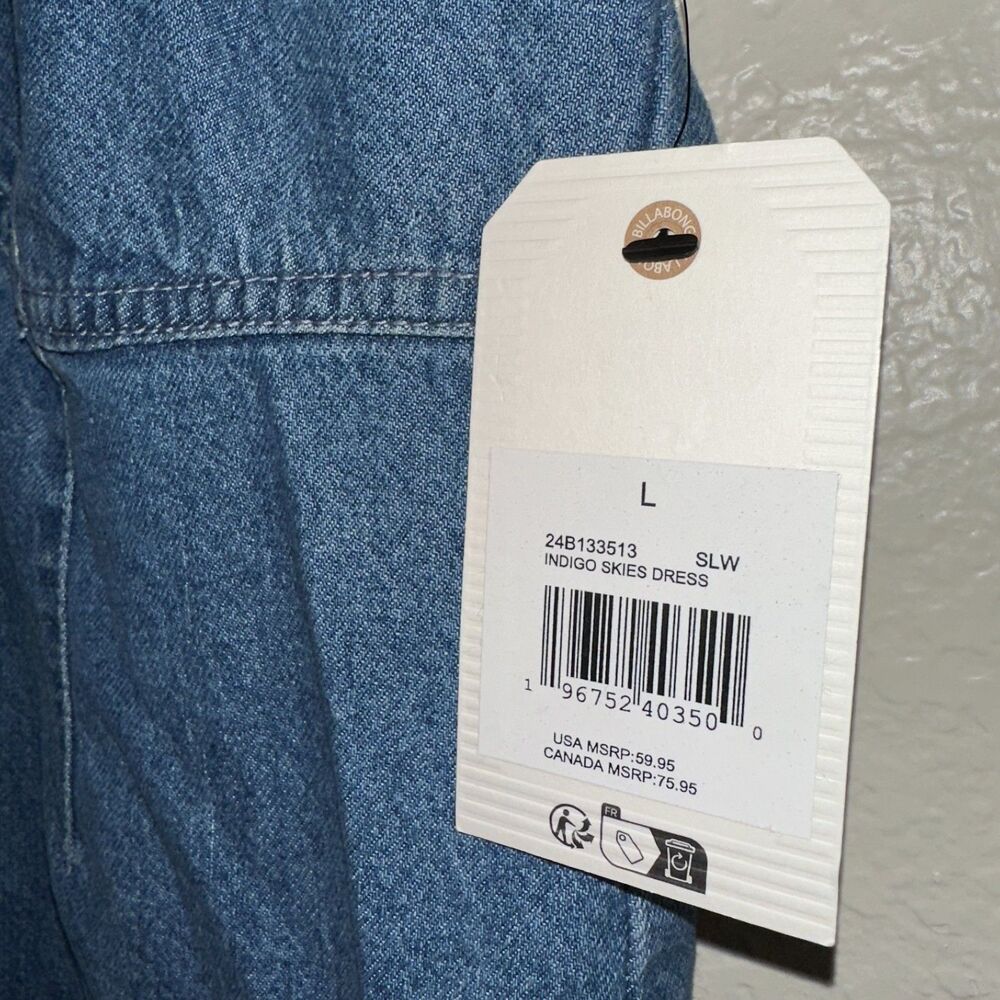 Billabong Indigo Skies Denim Mini Dress Womens Large NWT Back Zip - Picture 4 of 11